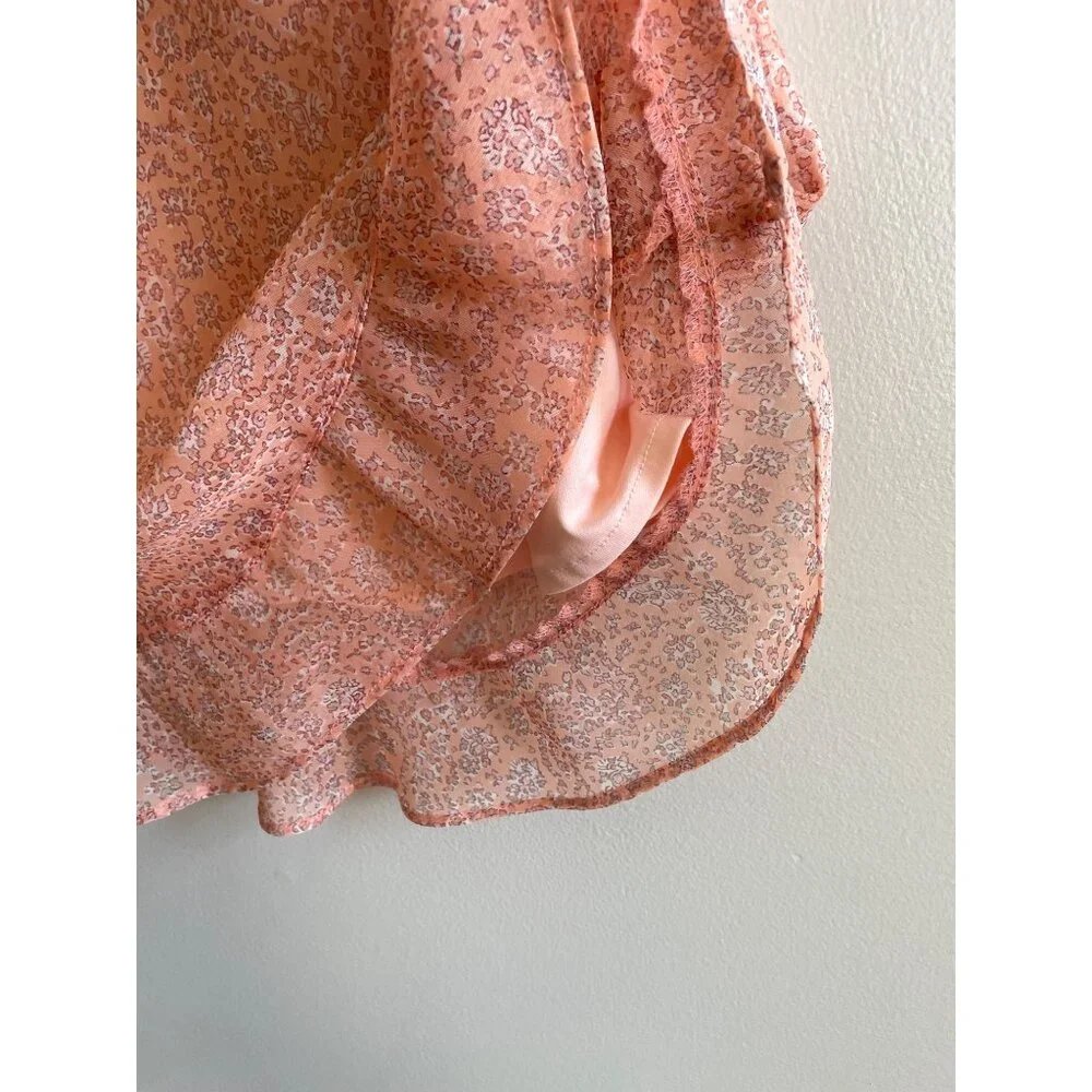 Y2K Pierre Cardin Peach Ditsy Skirt Womens 12 Peach Floral Ruffle Fairy Whimsy